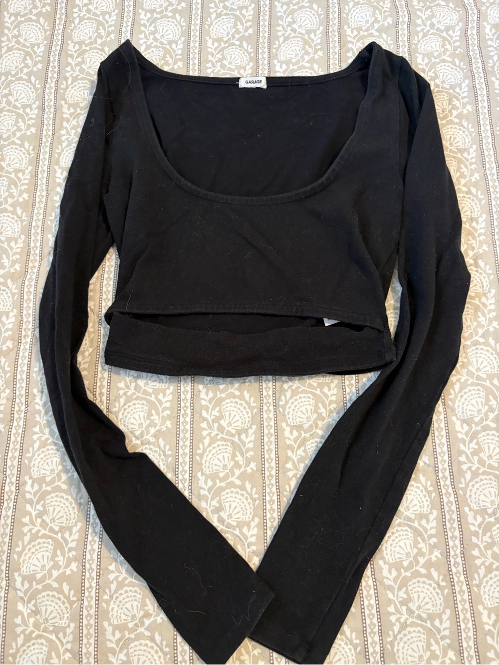 Garage Black Long Sleeve Scoop Crop Top